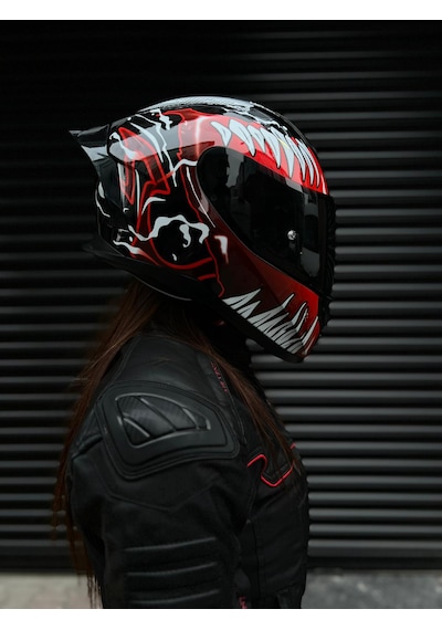 Rivox R1 Venom Kapalı Motosiklet Kaskı Beyaz Kırmızı Siyah