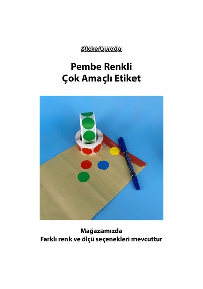 Yuvarlak Kesim Ambalaj Etiketi - Pembe Renk - 2,5cm - 500 Adet
