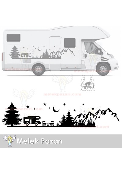 Camp, Orman Manzarası Karavan Stickerı, Karavan Çıkartma