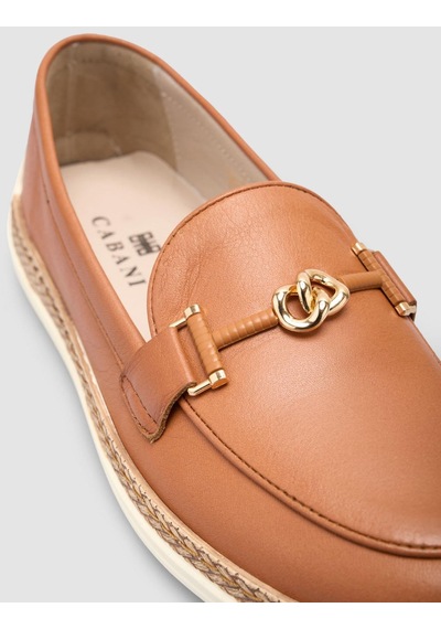 %100 Hakiki Deri Taba Kadın Loafer Taba