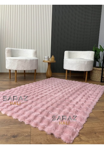 Bubble Tavşan Post Yumuşacık Tavşan Tüyü Kaymaz Yıkanabilir Pembe Gri