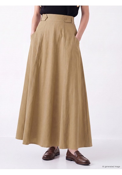 Lcw Modest Bej Beli Lastikli Gabardin Kloş Etek