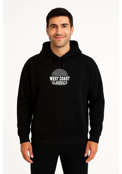 Cvs Giyim Erkek Üç İplik Kapüşonlu Ön Ve Arka Baskılı Sweatshirt Hoodie - Siyah Siyah