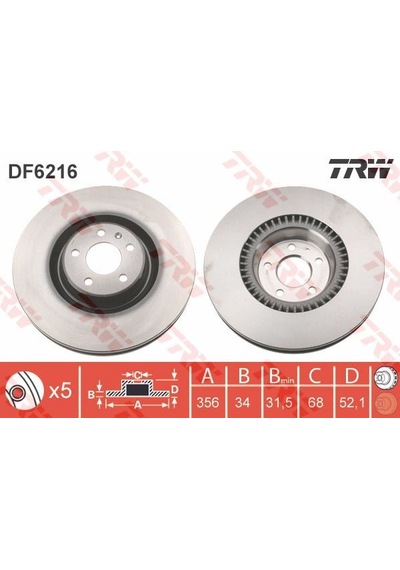 TRW DF6216 Fren Diski Ön A6 11- A7 10- A8 10- Havalı 356Mm