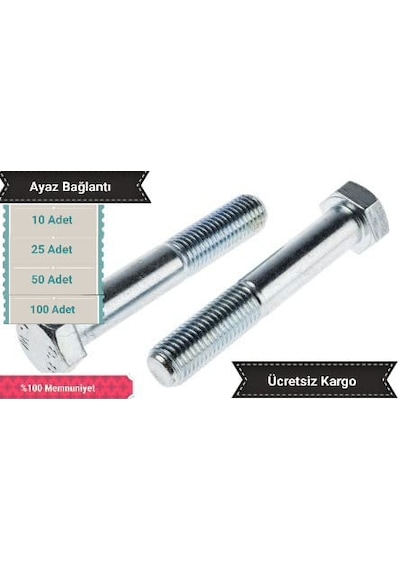 Ayaz M8X100 Çelik Civata 50 Adet 1 Kutu Galvanizli