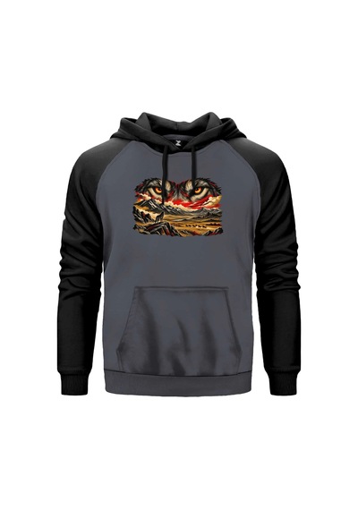 Bozkurt Bakışı Gri Renk Reglan Kol Sweatshirt Kapşonlu