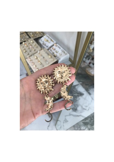 Güneş & Ay Model Küpe Altın