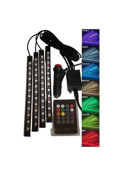 12 Ledli Ayak Altı Led Lamba Kumandalı Araç İçi Aydınlatma Sese Ve Müziğe Duyarlı Led Işık Rgb