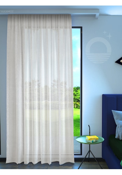 Kirli Beyaz Keten Görünümlü Ekstraforlu Tül Perde Linen Touch Serisi Kirli Beyaz