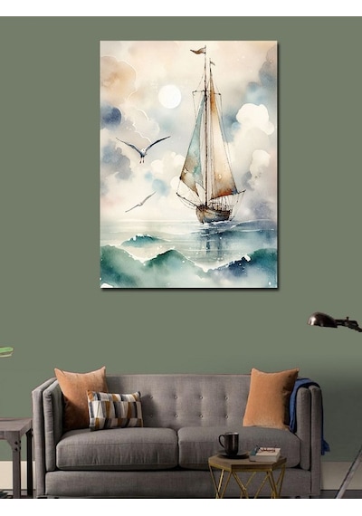 Kanvas Tablo Yelkenli Tekne Ve Martı 50cmx70cm