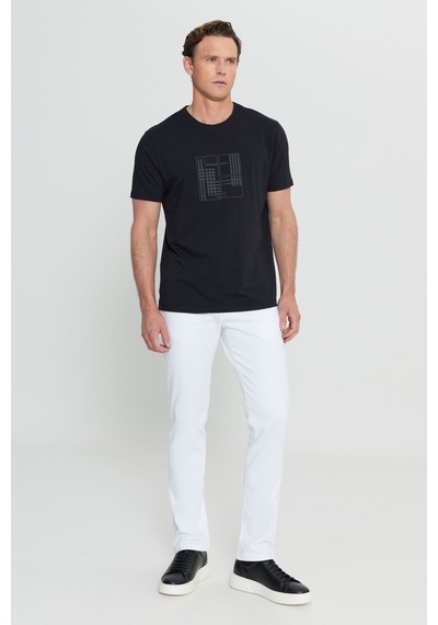 Altınyıldız Classıcs Erkek Sıyah Pamuklu Slim Fit Dar Kesim Baskılı Esnek Tişört SIYAH