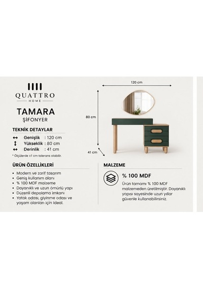 Tamara Makyaj Masası Yeşil