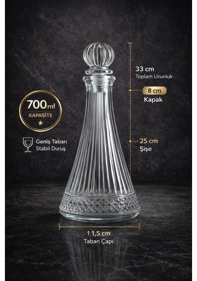 Elysia Model Kapaklı Premium Şık Cam Karaf Sürahi,şişe 700 Ml Kapaklı,33 Cm