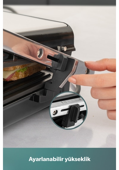 Homend Grilliant 1340H 4 Dilim Kapasiteli Inox Gövde Döküm Plakalı Tost ve Izgara Makinesi