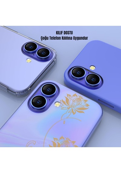 İphone 16/16 Plus İçin Kamera Koruyucu Alüminyum Alaşım Çerçeveli Tempered Glass İphone Kamera Lens Koruyucu Mavi