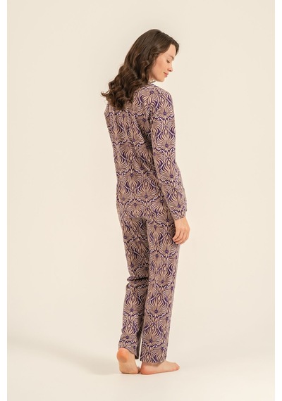 Arnetta Kadın Çiçek Desenli Kahverengi Gömlek Pijama Takımı Ar3771-s-v1 Ar3771-s-v1