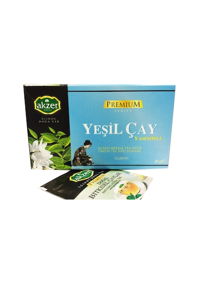 Akzer Premium Yaseminli Yeşil Çay Karışı Bitki Süzen Poşet Çay 20 x 2 G