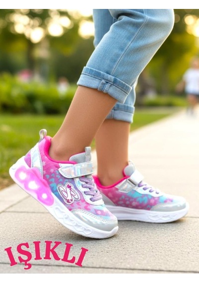Ellaboni Kız Çocuk Işıklı Fuspetli Hafif Rahat Yumuşak Taban Pembe&pudra Spor Ayakkabı Sneaker