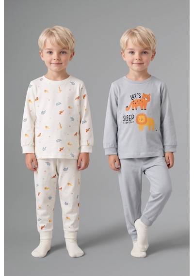 Defacto %100 Pamuk Hayvan Desenli Uzun Kollu Üst Lastikli Paça 4lü Pijama Takımı Erkek Bebek I1440a526augr91 Gri-gr91