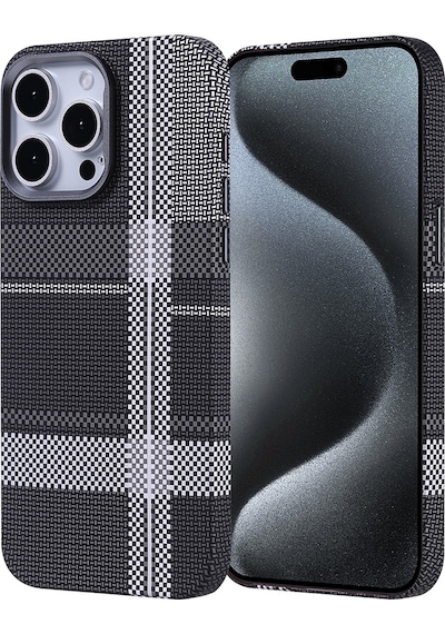 Apple Uyumlu iPhone 15 Pro Max Kılıf Magsafe Şarj Özellikli Karbon Fiber Görünümlü Zore Nekst Kapak - Gri- Gri Gri