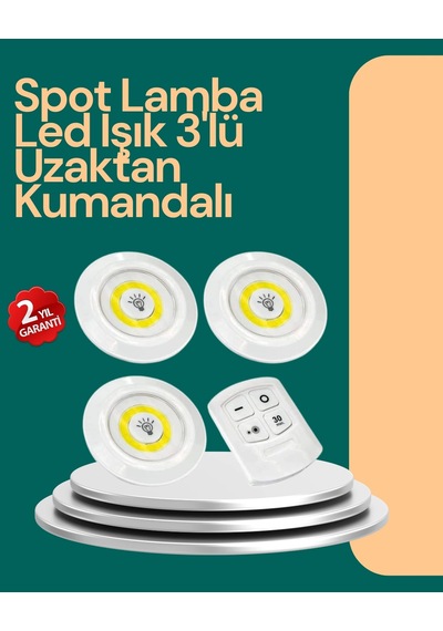 Uzaktan Kumanda İle Kontrol Edilebilen Yapışkanlı 3 Lü Kablosuz Led Spot Lamba Çok Renkli