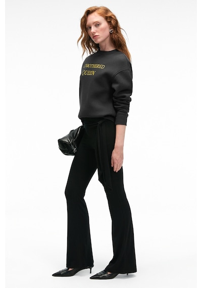 Grımelange ISOLUNE Kadın Yaka Nakış Detaylı Oversize Bisiklet Yaka Antrasit Sweatshirt
