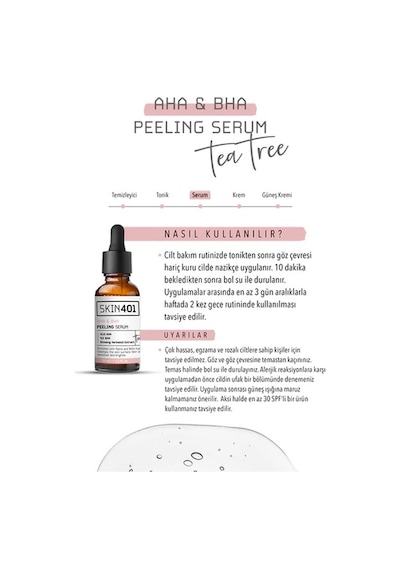 Skin401 Aha-Bha Canlandırıcı ve Cilt Tonu Eşitleyici Yüz Peeling Serum 30 ML