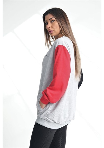 Genel Gri Kolları Garnili Kanguru Cepli Sweatshirt
