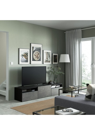 Tv Sehpası, Venge-koyu Gri, 180x42x39 Cm, Kallvıken, Çıt Çıt Raylı Gri Tv Sehpası, Venge-koyu Gri, 180x42x39 Cm, Kallvıken, Çıt Çıt Raylı Gri