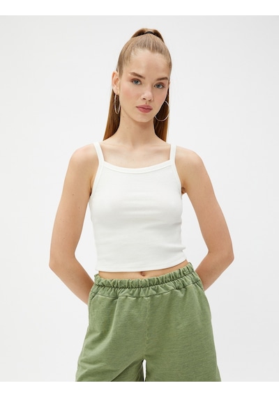 Koton Crop Atlet Basic İnce Askılı Biye Detaylı Ekru 3sal30062ık 3SAL30062IK010