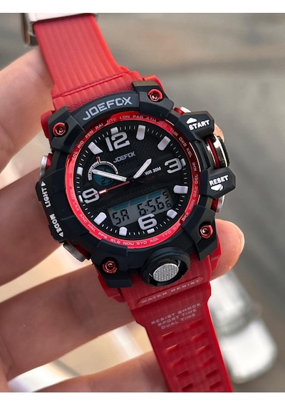Joefox Küçük Kasa Digital Ve Analog 2 Yıl Garantili Kronometre+takvim+alarm+çoçuk Kol Saati Je.cbk19 Kırmızı - Siyah