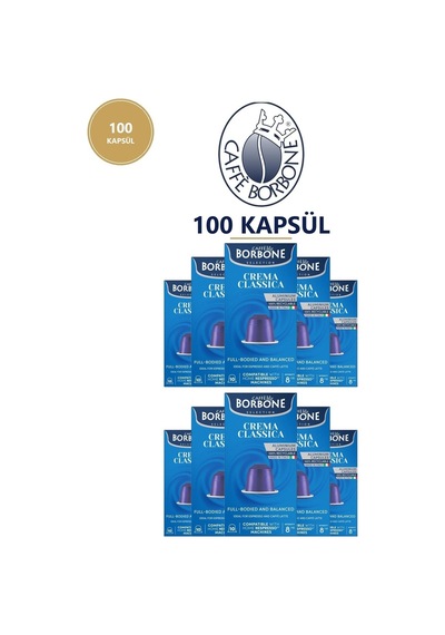 Caffe Borbone Crema Classica 100'lü Nespresso Uyumlu Alüminyum Kapsül Kahve 10x10 İtalyan Espresso Tett 07/2027