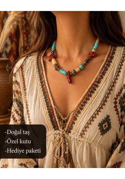 Bohem Calypso Mercan Boncuklu Yaz Kolyesi Çok renkli