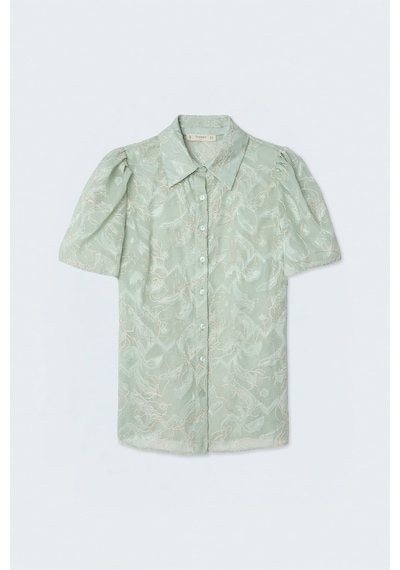 Sateen Nakışlı Kısa Kollu Gömlek - Mint-137756