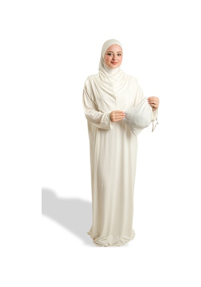 Hürrem Bone Tek Parça Namaz Elbisesi Viskon Düz 2503 40 Krem