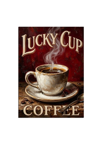 Lucky Cup Buharlı Kahve Afişi Dekoratif Kanvas - Mdf Ahşap Tablo