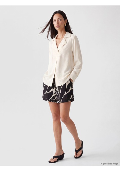 Lcw Everyday Siyah Loose Fit Desenli Kadın Şort