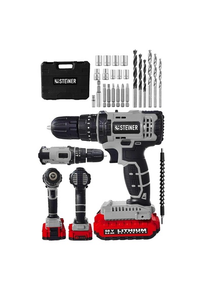 Alman 58 V 5 Ah Darbeli Lityum Çift Akülü Sjs Metal Şanzıman Şarjlı Vidalama Matkap 24 Pcs Set