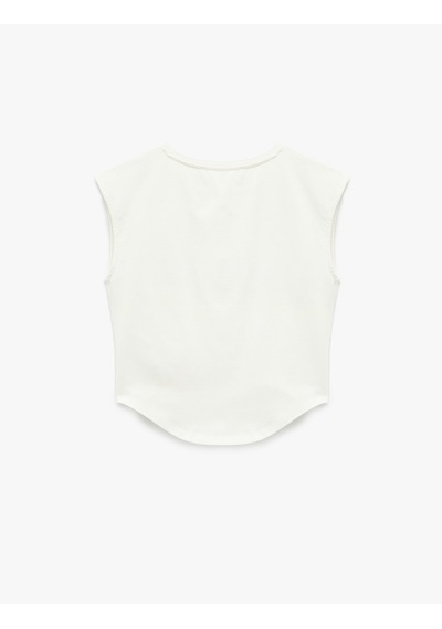 Koton Dikiş Detaylı Slim Fit Bisiklet Yaka Kolsuz Crop Tişört Ekru 6sal10009ık Ekru