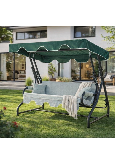 Evinizin Atölyesi 3 Kişilik Yatarlı Bahçe Balkon Teras Salıncağı -yeşil Çizgili