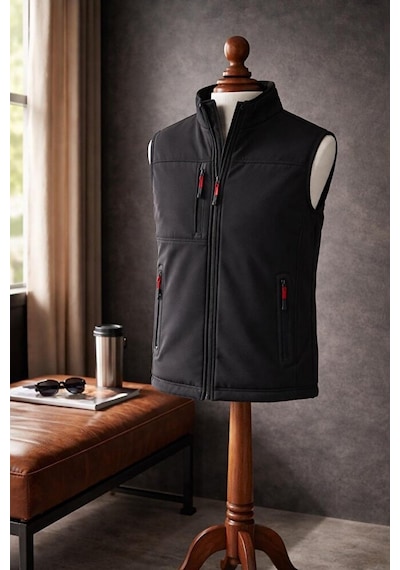 Vatan Tekstil Dik Yaka Slim Fit 3 Cepli Softshell Erkek Yelek Su İtici Kumaş Siyah Vatan Tekstil Dik Yaka Slim Fit 3 Cepli Softshell Erkek Yelek Su İtici Kumaş Siyah