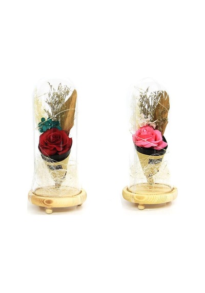 Fanus Gül 28/12cm Cam Fanus Led Işıklı Hediyelik