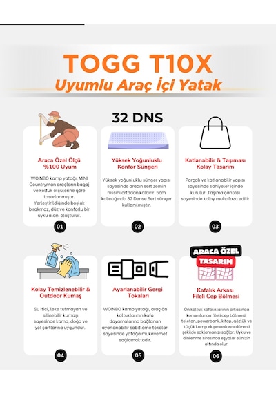 Woinbo Kamp Yatağı Togg T10x Uyumlu Siyah