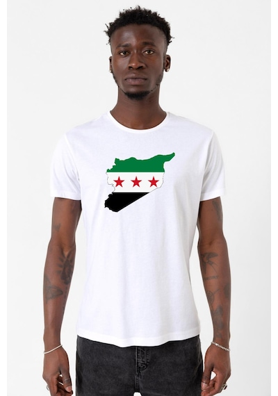 Suriye Yeni Bayrak Beyaz Erkek Bisikletyaka Tshirt Çok Renkli