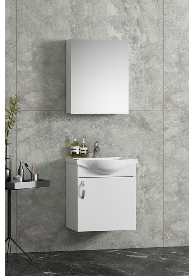 Yıldız Asma 45 Cm Beyaz Mdf Seramik Lavabolu Banyo Dolabı Takımı Beyaz