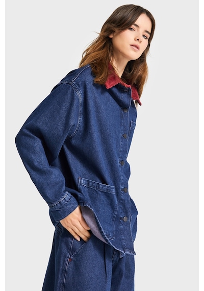 it's basic Kadın Koyu Mavi Renk 1w5-149 Oversize Yaka Detaylı Bol Kesim Özel Tasarım Denim Ceket