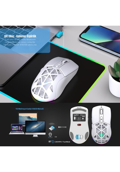 T26 Çift Modlu 2.4g Bt5.1 Kablosuz Oyun Mouse 4800 Dpı Ayarlanabilir Ergonomik Optik Gamer Mouse Diğer
