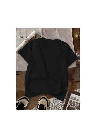 Medinenur Rome Desen Baskılı Basic T-shirt Siyah