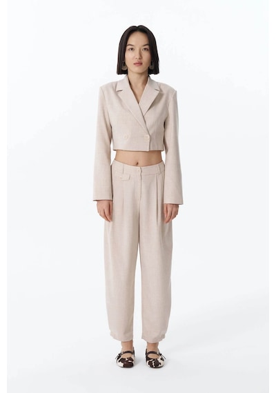 Quzu Vatka Detaylı Crop Bej Kadın Blazer Ceket 51287 Bej