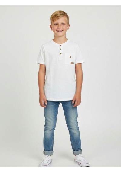 Zekids Erkek Çocuk Pamuklu Düğmeli Basic T-shirt-16780 Ekru